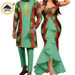 Dashiki African Couple Wedding Set – Women’s Mermaid Dress & Matching Men’s Bazin Riche Shirt and Pants - Free Delivery