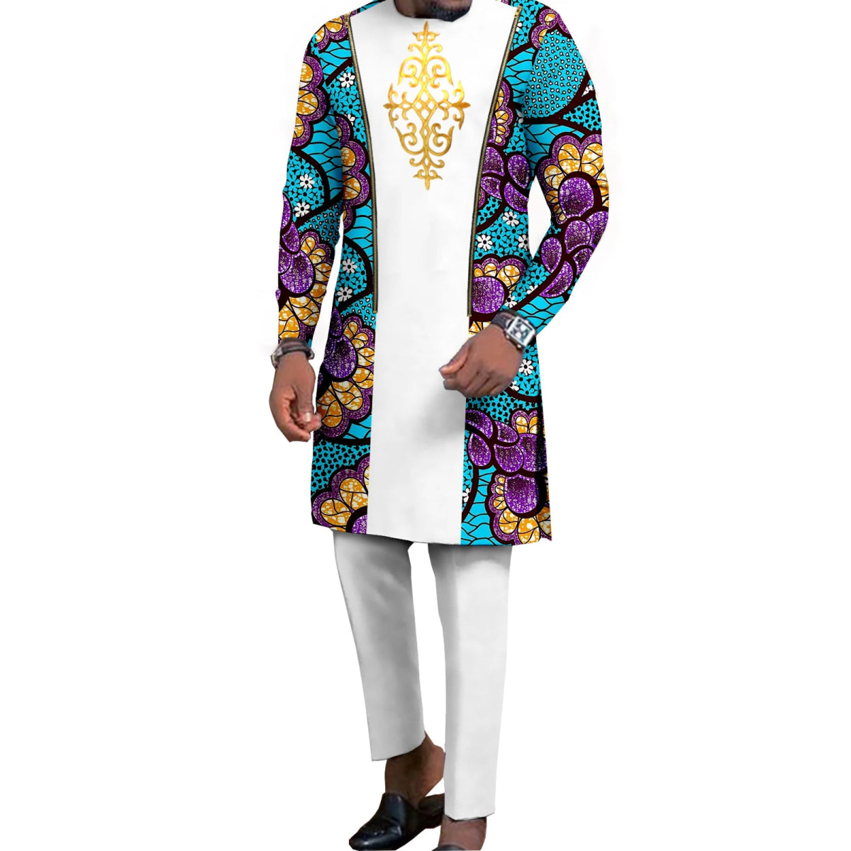 Dashiki African Couple Wedding Set – Women’s Mermaid Dress & Matching Men’s Bazin Riche Shirt and Pants - Free Delivery Worldwide only at Flexi Africa
