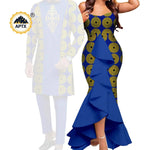 Dashiki African Couple Wedding Set – Women’s Mermaid Dress & Matching Men’s Bazin Riche Shirt and Pants - Free Delivery