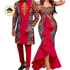 Dashiki African Couple Wedding Set – Women’s Mermaid Dress & Matching Men’s Bazin Riche Shirt and Pants - Free Delivery Worldwide only at Flexi Africa