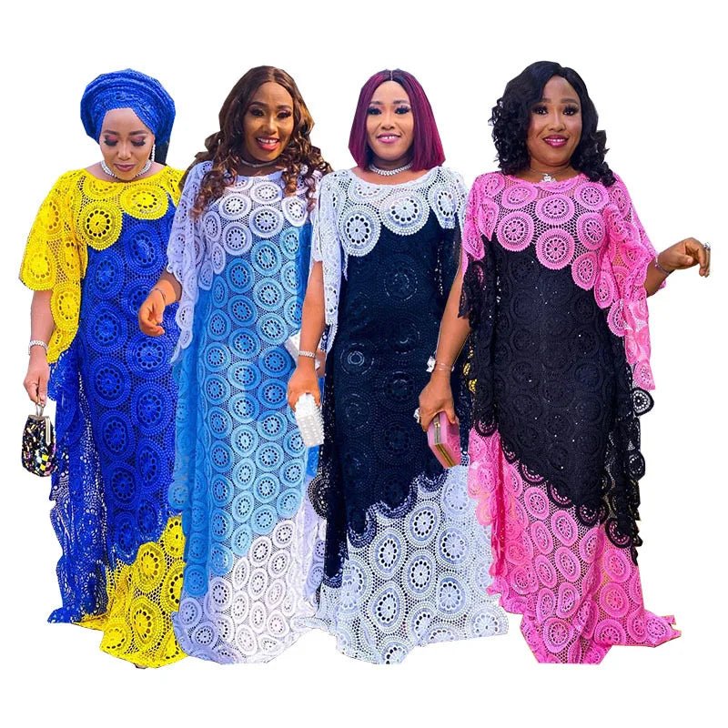 Dashiki African Maxi Dress for Women, Lace Ankara Plus Size Long Evening Party Gown - Free Delivery Worldwide only at Flexi Africa
