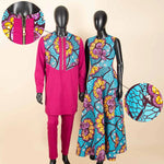 Dashiki Couple Outfit Set – Women’s African Dress with Men’s Bazin Riche Top and Pants for Special Occasions - Free Delivery Worldwide only at Flexi Africa