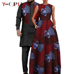 Dashiki Couple Outfit Set – Women’s African Dress with Men’s Bazin Riche Top and Pants for Special Occasions - Free Delivery Worldwide only at Flexi Africa