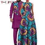 Dashiki Couple Outfit Set – Women’s African Dress with Men’s Bazin Riche Top and Pants for Special Occasions - Free Delivery Worldwide only at Flexi Africa