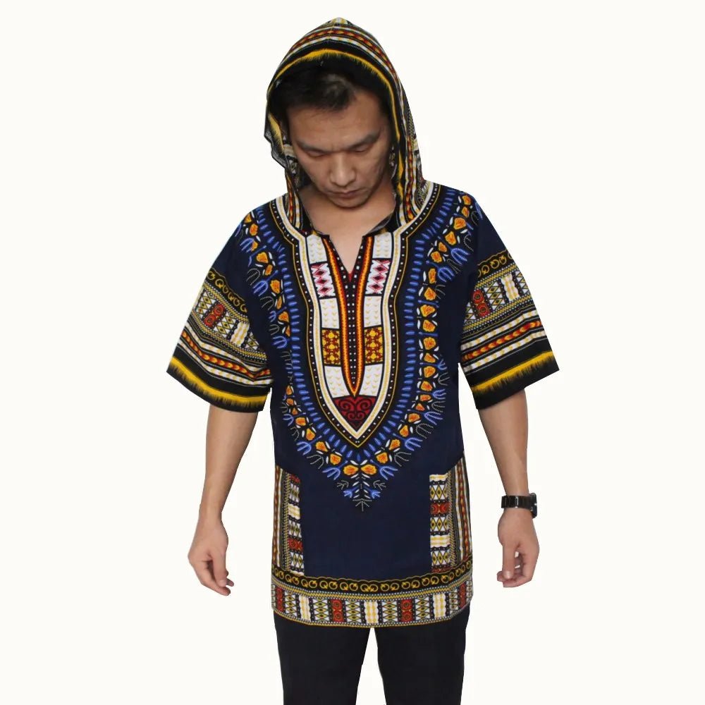 Dashiki-Inspired Hoodies: Relaxed Fit, Authentic African Dashiki Fabric, 100% Cotton, Unisex Fashion Kimono Hooded Attire