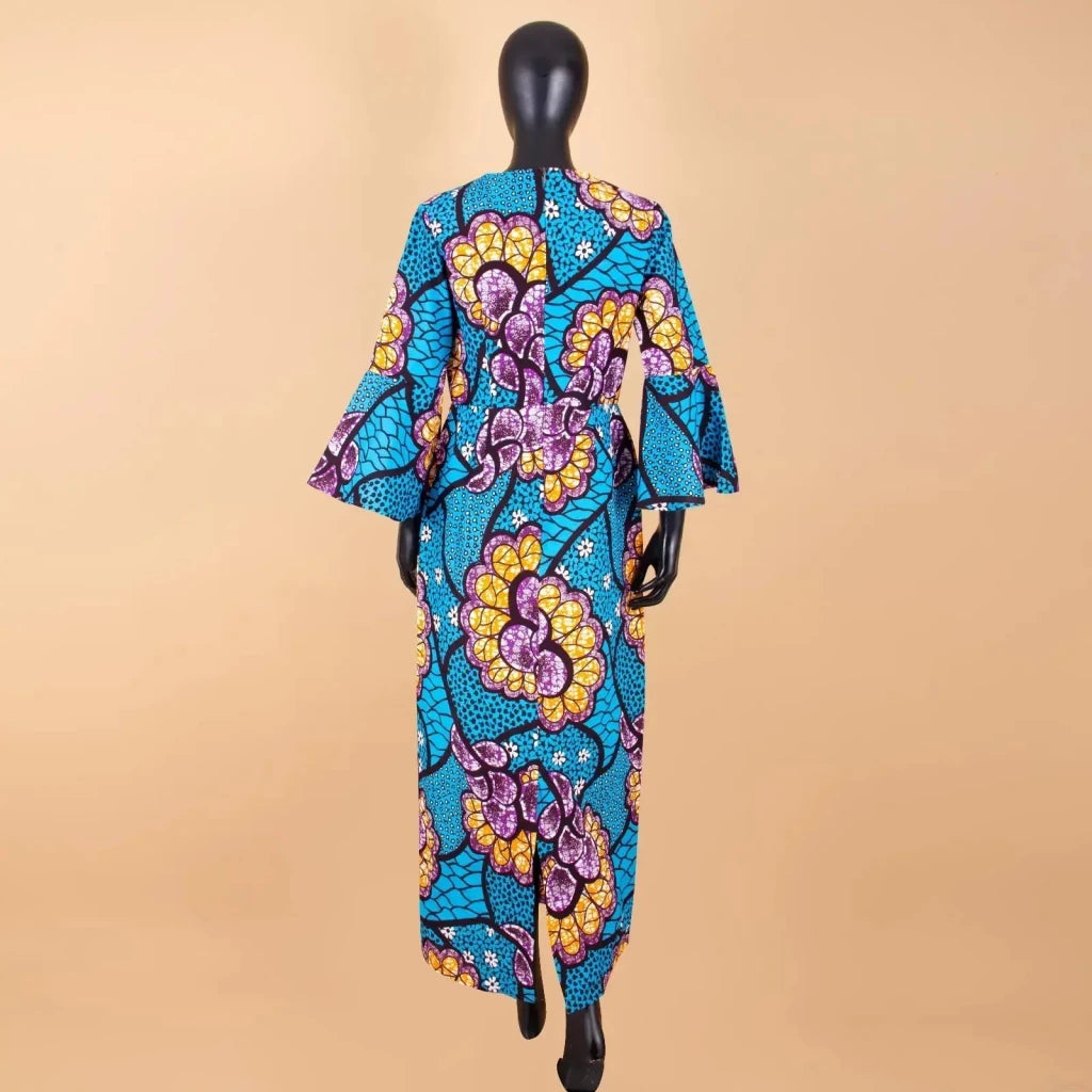 Dashiki Print Bodycon Maxi Dress – Women’s African V - Neck Flare Sleeve Party & Formal Gown - Free Delivery Worldwide only at Flexi Africa