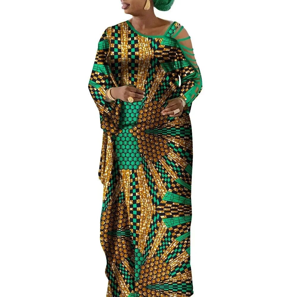 Dashiki Print Mermaid Party Dress for Women – African Cotton Evening Gown with Cut - Out Sleeves - Free Delivery Worldwide only at Flexi Africa
