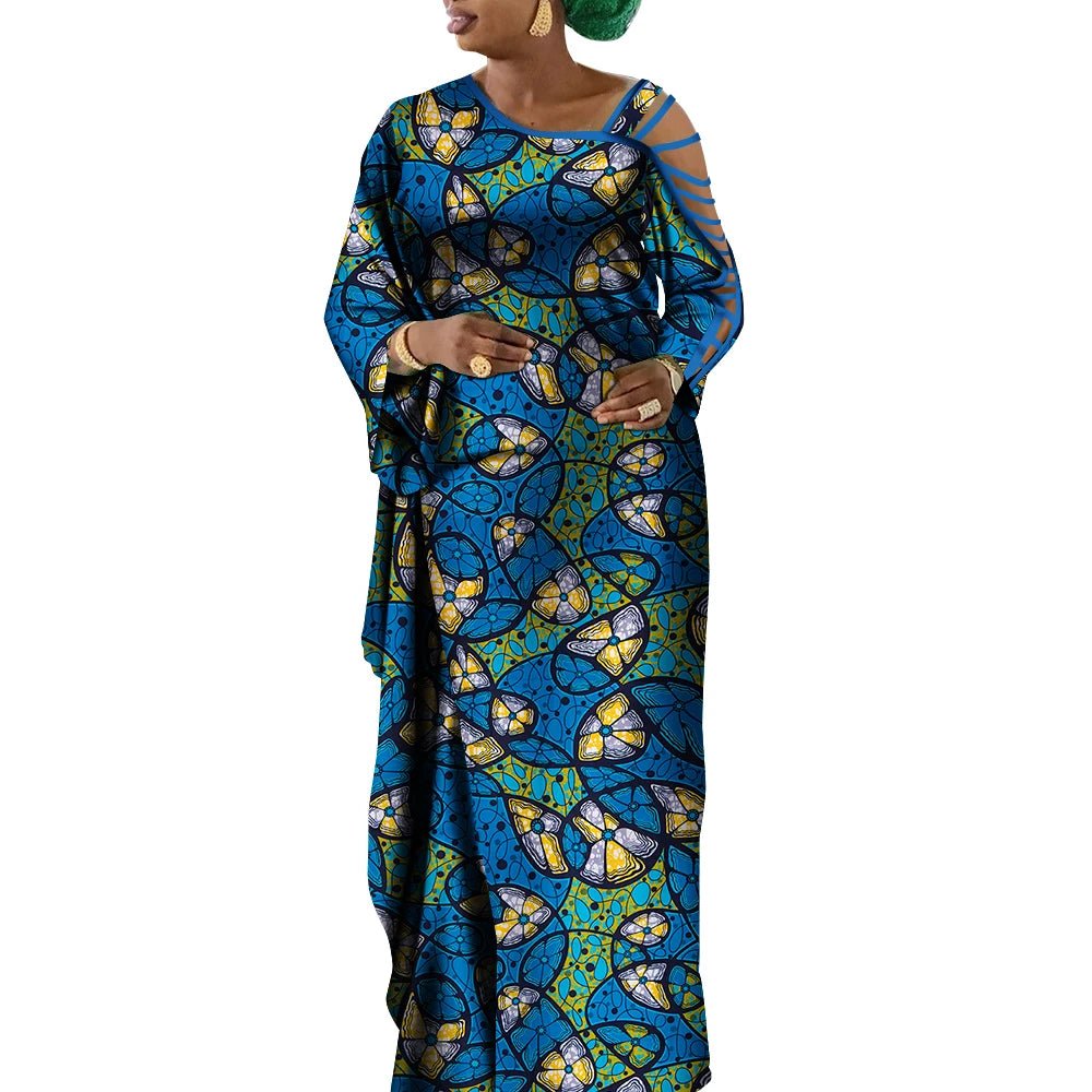 Dashiki Print Mermaid Party Dress for Women – African Cotton Evening Gown with Cut - Out Sleeves - Free Delivery Worldwide only at Flexi Africa