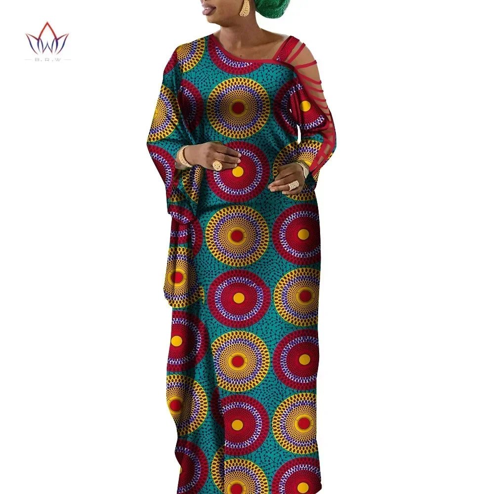 Dashiki Print Mermaid Party Dress for Women – African Cotton Evening Gown with Cut - Out Sleeves - Free Delivery Worldwide only at Flexi Africa