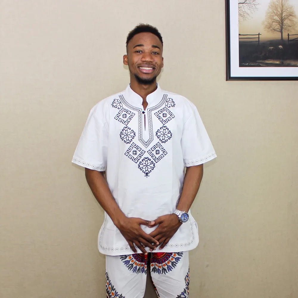 Dashikiage Mens African VINTAGE TUNIC Woven High Quality Embroidered T-shirt Fringe ETHNIC Dashiki Hippy Festival Tops - Free Delivery Worldwide only at Flexi Africa