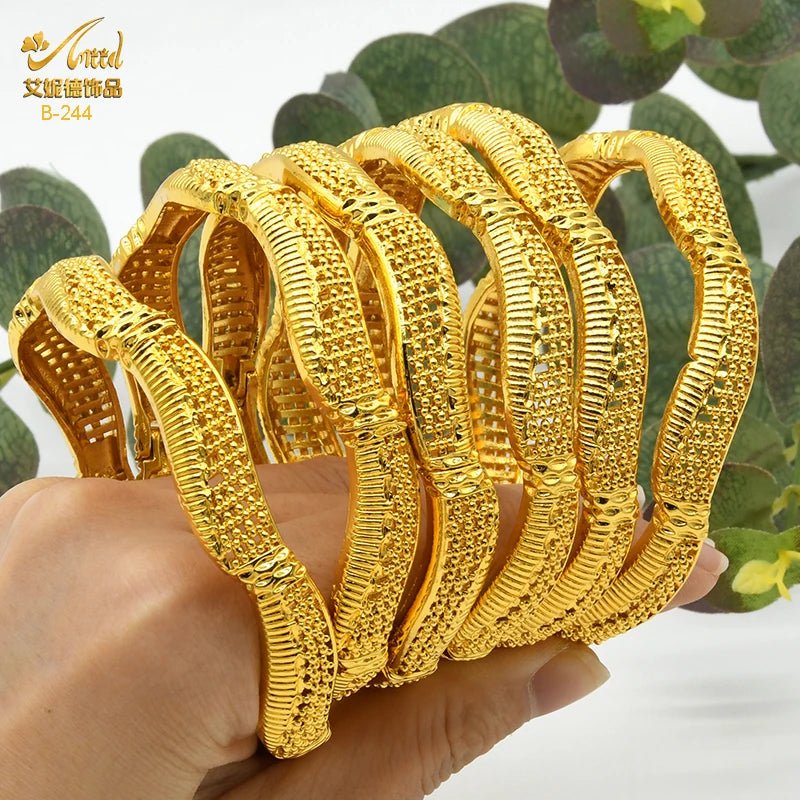 Designer African Bracelet: 24K Gold-Colored Bangles for Women, Luxury Wedding Jewelry - Flexi Africa - www.flexiafrica.com