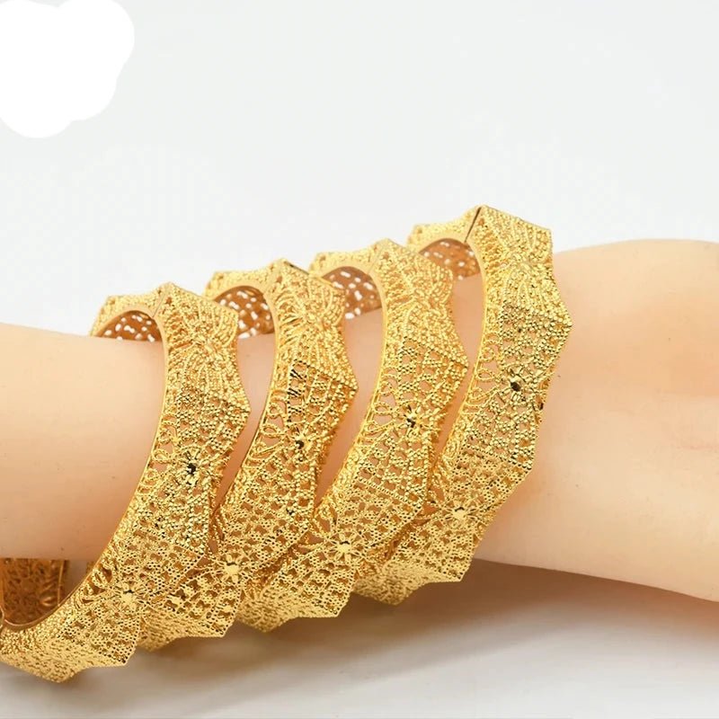 Designer African Bracelet: 24K Gold-Colored Bangles for Women, Luxury Wedding Jewelry - Flexi Africa - www.flexiafrica.com