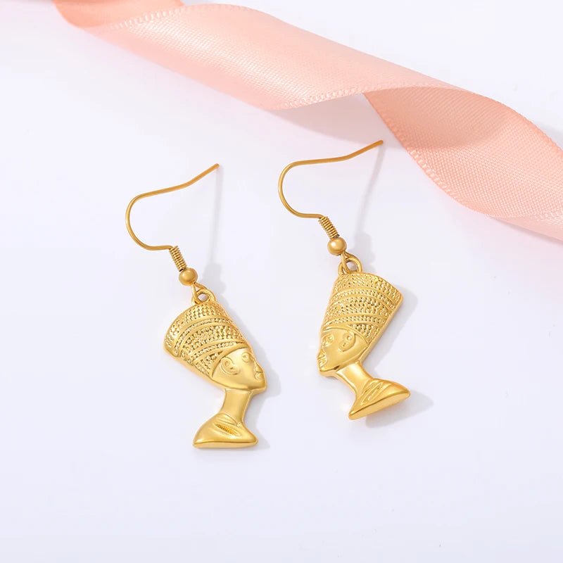 Egyptian Queen Nefertiti Stud Earrings for Women Stainless Steel Gold Color African Earring Fashion - Free Delivery Worldwide only at Flexi Africa