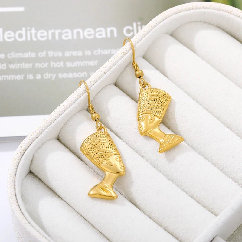 Egyptian Queen Nefertiti Stud Earrings for Women Stainless Steel Gold Color African Earring Fashion - Free Delivery Worldwide only at Flexi Africa