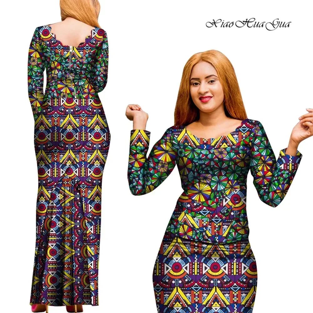 Elegant 2PC African Skirt and Top Set – Long Sleeve Blouse and Matching Maxi Skirt for Women - Free Delivery Worldwide only at Flexi Africa