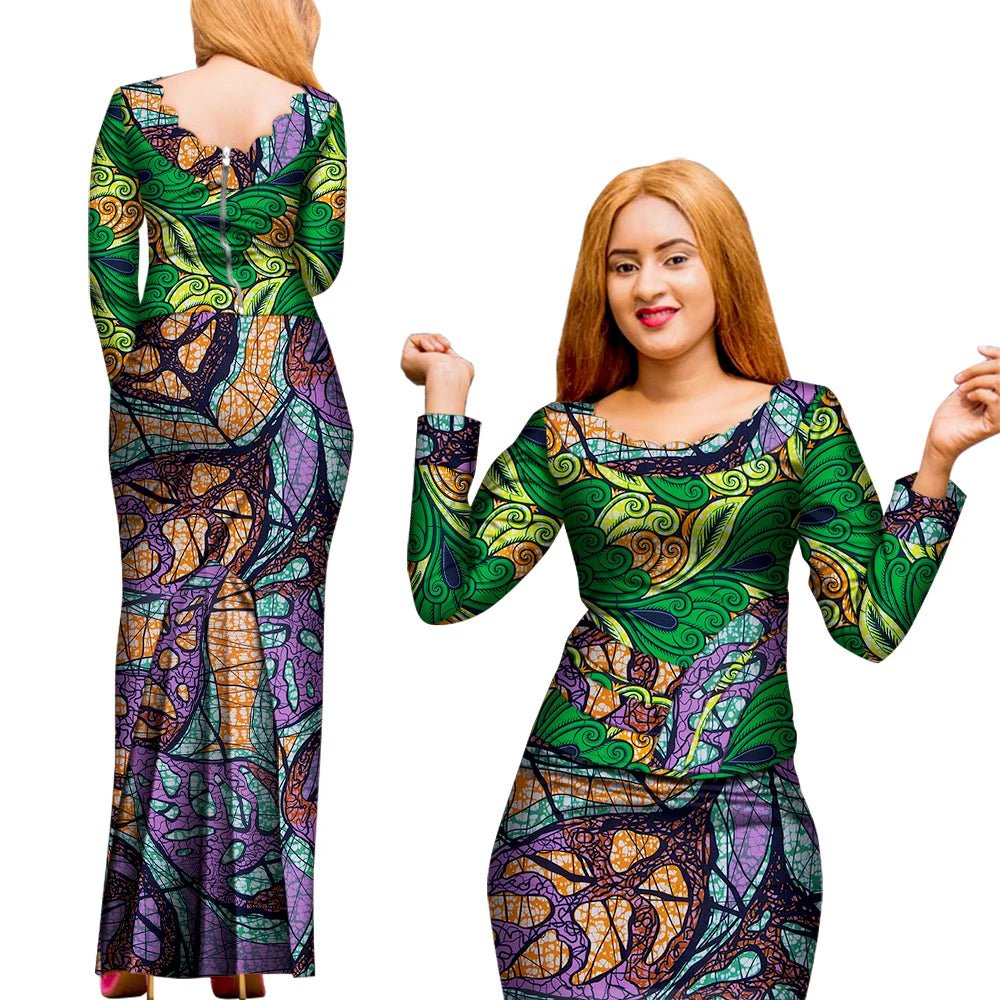 Elegant 2PC African Skirt and Top Set – Long Sleeve Blouse and Matching Maxi Skirt for Women - Free Delivery Worldwide only at Flexi Africa