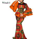 Elegant African Dashiki Outfit for Women – Flare Sleeve Blouse and Maxi Long Skirt 2PC Set - Free Delivery Worldwide only at Flexi Africa