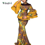 Elegant African Dashiki Outfit for Women – Flare Sleeve Blouse and Maxi Long Skirt 2PC Set - Free Delivery Worldwide only at Flexi Africa