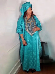 Elegant African Dresses for Women Traditional Bazin Embroidery Wedding Party Dresses Dashiki African Couples Matching Clothes - Free Delivery Worldwide only at Flexi Africa