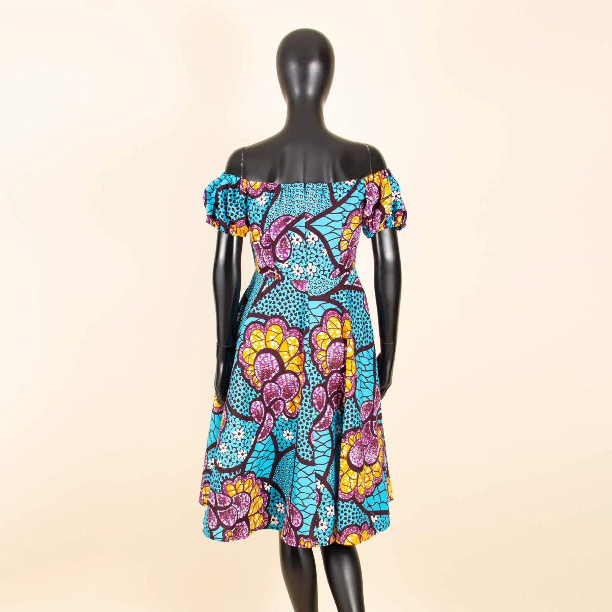 Elegant African Midi Dress – High - Waist Ankara Fashion Wear with Short Sleeves - Free Delivery Worldwide only at Flexi Africa