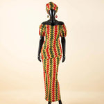 Elegant African Off - Shoulder Maxi Dress with Matching Headscarf & Earrings - Free Delivery Worldwide only at Flexi Africa