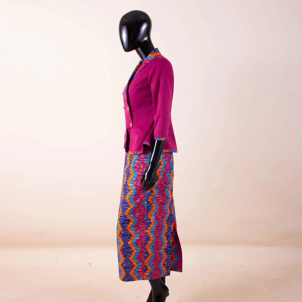 Elegant African Print 2PC Suit – Structured Blazer & High - Waisted Skirt - Free Delivery Worldwide only at Flexi Africa
