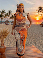 Elegant African Printed Silk Kaftan Abaya – Oversized Dress for Women - Free Delivery Worldwide only at Flexi Africa