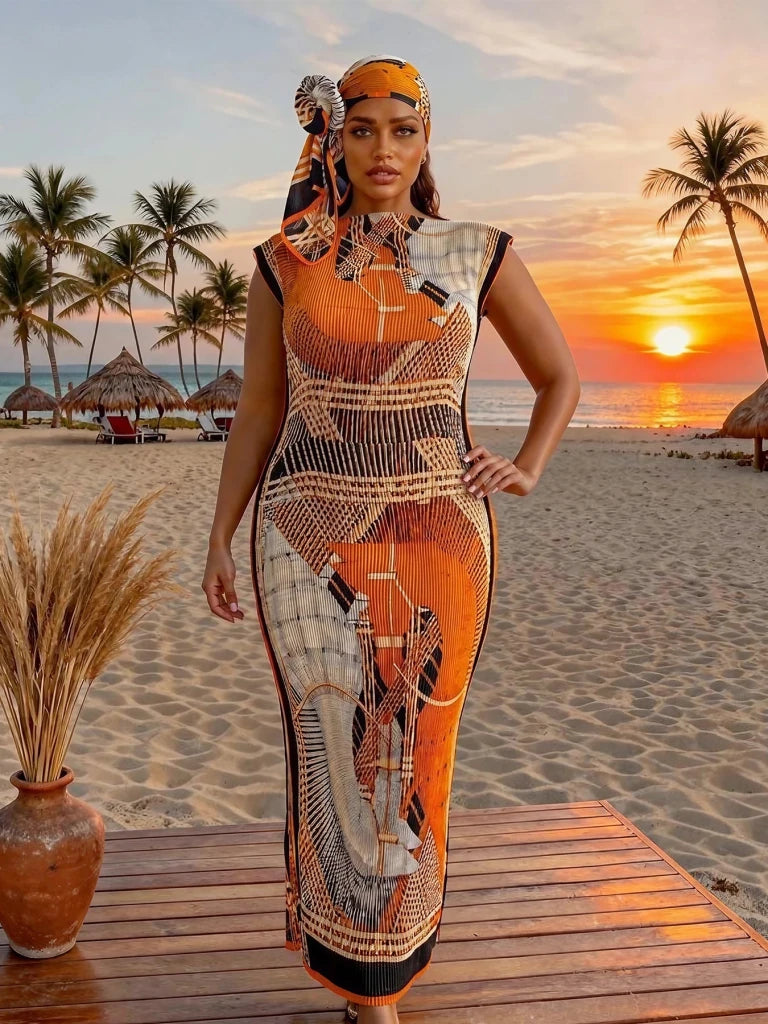 Elegant African Printed Silk Kaftan Abaya – Oversized Dress for Women - Free Delivery Worldwide only at Flexi Africa