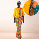 Elegant African Skirt Set – Lantern Sleeve Ruffled Top, Slim Skirt & Matching Headwrap - Free Delivery Worldwide only at Flexi Africa