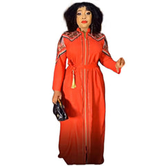 Elegant Allure: Sophisticated Chiffon Robe with Unique Diamond Print, Stylish Collar, and Decorative Tassel Zip Detail - Free Delivery Worldwide only at Flexi Africa