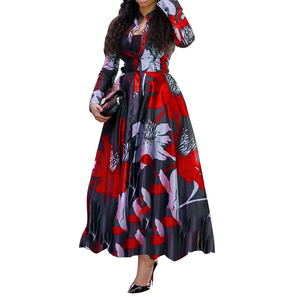 Elegant Dashiki Print Maxi Dress for Women - Plus Size Traditional African Clothing, Perfect for Summer Parties - Flexi Africa - Free Delivery Worldwide only at www.flexiafrica.com