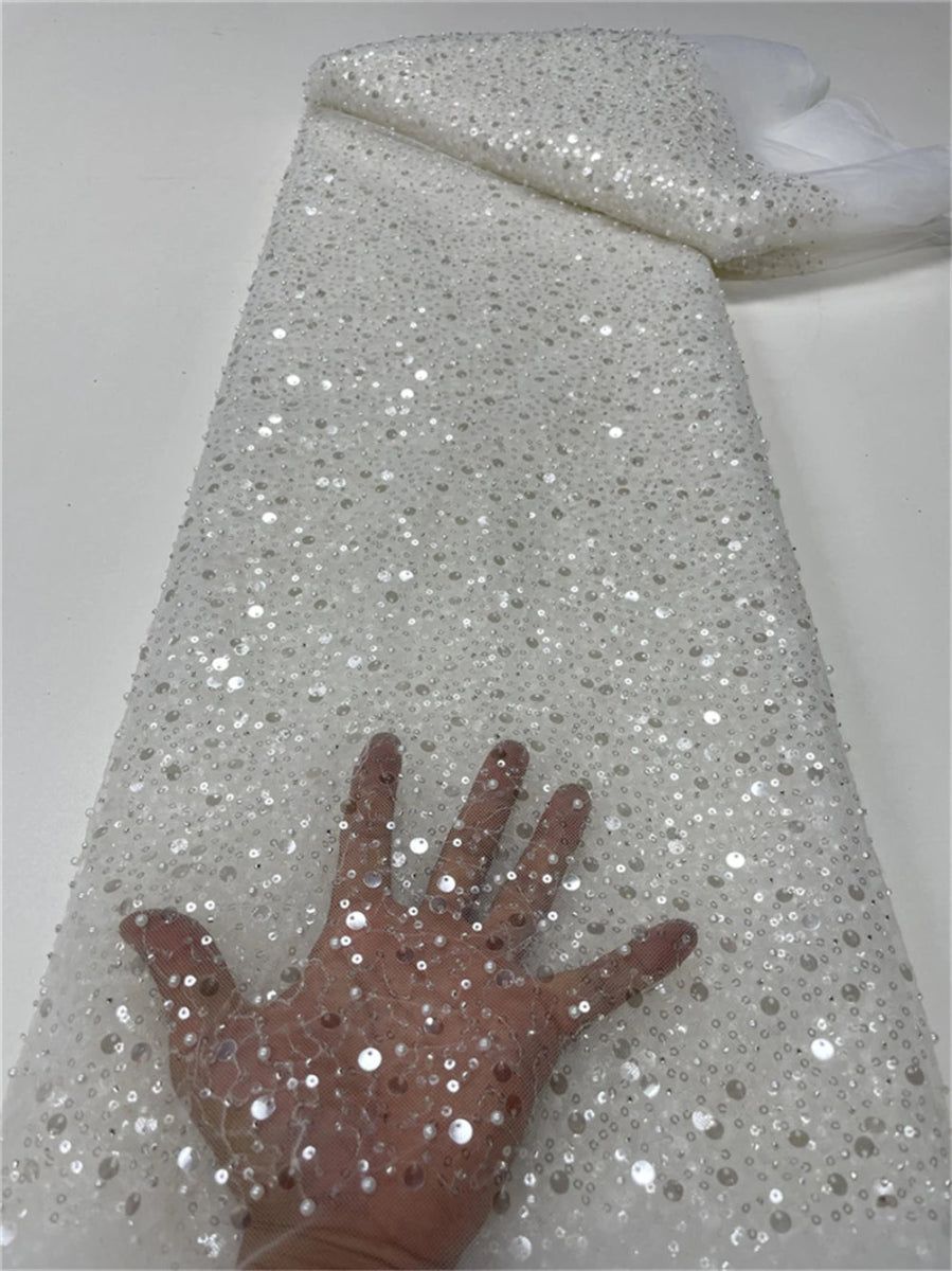 Elegant Lace Fabric – French Tulle Net with Sequins for Bridal and Special Gowns - Free Worldwide only at Flexi Africa