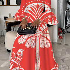 Elegant Maxi Dress Red White Floral Bird Print Casual Party Wear - Free Delivery Worldwide only at Flexi Africa