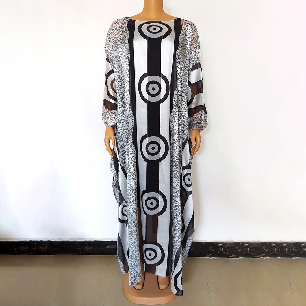 Elegant Nigerian Abaya Dress for Women – Leopard & Geometric Dashiki Style African Loose Fit Fashion - Free Delivery Worldwide only at Flexi Africa