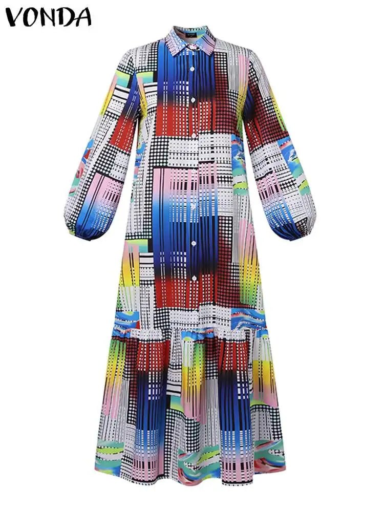 Elegant Vintage Printed Shirt Dress: Perfect for Evening Parties - Flexi Africa - Flexi Africa offers Free Delivery Worldwide - Vibrant African traditional clothing showcasing bold prints and intricate designs