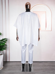 Elegant White African Outfit for Men – Embroidered Top and Trousers Set for Ramadan & Formal Events - Free Delivery Worldwide only at Flexi Africa