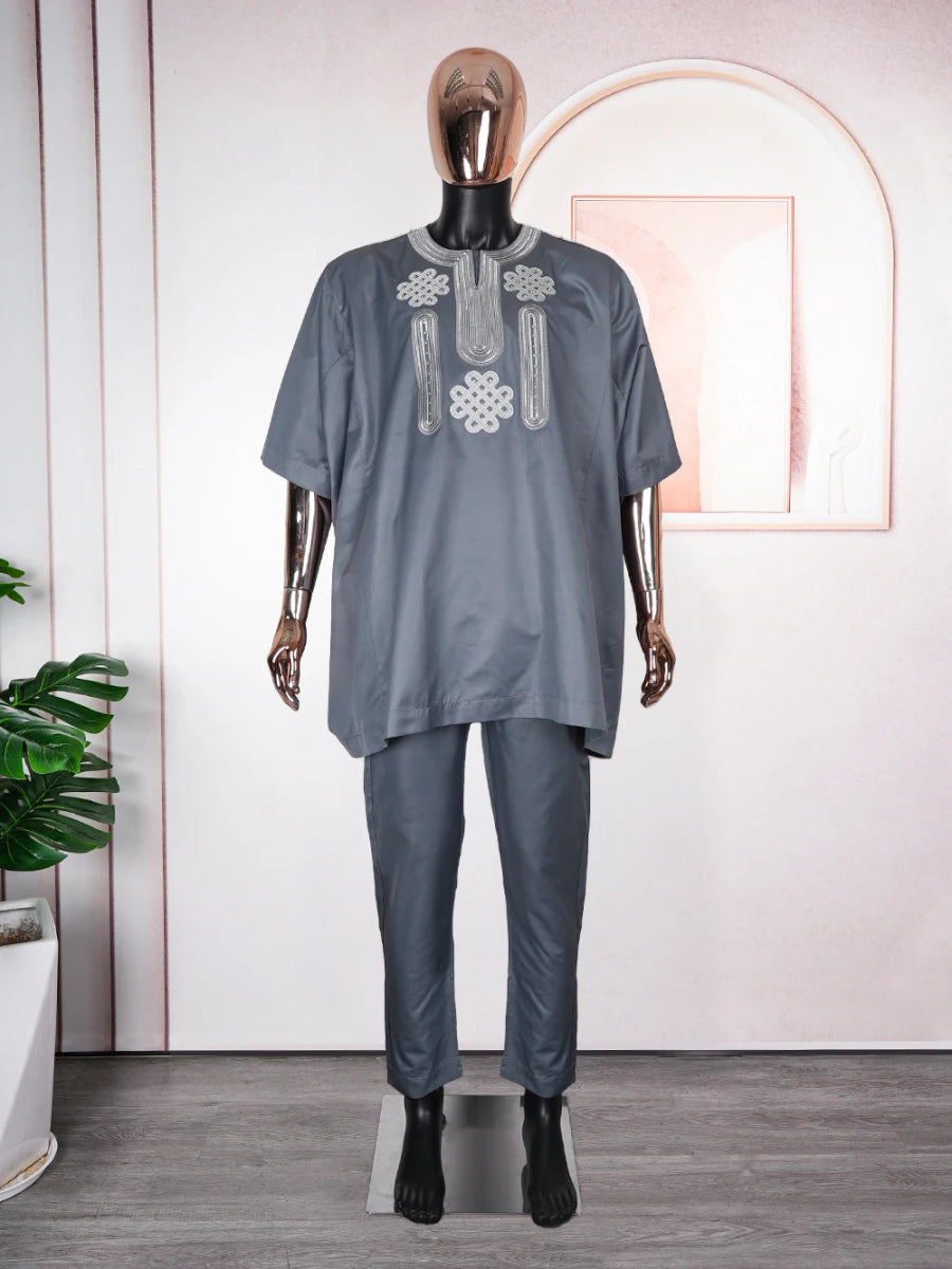 Elegant White African Outfit for Men – Embroidered Top and Trousers Set for Ramadan & Formal Events - Free Delivery Worldwide only at Flexi Africa