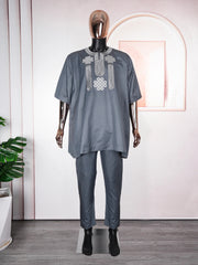 Elegant White African Outfit for Men – Embroidered Top and Trousers Set for Ramadan & Formal Events - Free Delivery Worldwide only at Flexi Africa