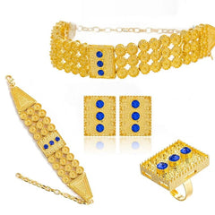 Ethiopian Gold Jewelry Set – Colored Stone Choker Necklace, Earrings, Ring, and Bracelet - Free Delivery Worldwide only at Flexi Africa