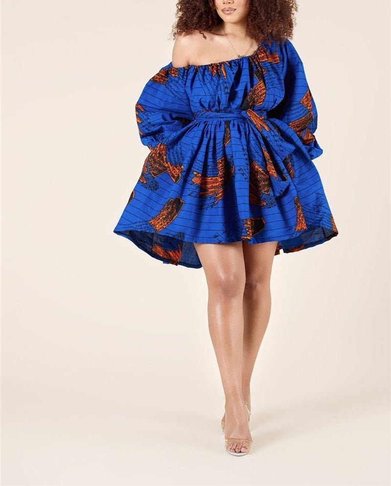 Exotic Allure: African Tribal Print Off-Shoulder Mini Dress - Unleash Your Inner Goddess - Flexi Africa - Free Delivery