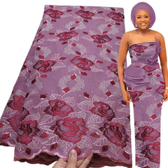 Exquisite Nigerian Party Stone Embroidery Gown: Fashion's 100% Cotton Voile Lace Fabric 2.5 Yards - Flexi Africa