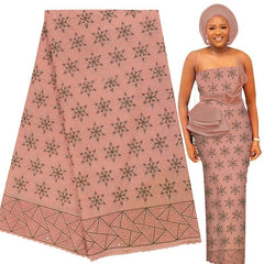 Exquisite Nigerian Party Stone Embroidery Gown: Fashion's 100% Cotton Voile Lace Fabric 2.5 Yards - Flexi Africa