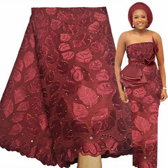 Exquisite Nigerian Party Stone Embroidery Gown: Fashion's 100% Cotton Voile Lace Fabric 2.5 Yards - Flexi Africa