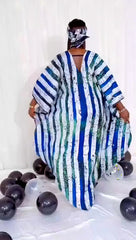 Fashion 2024 African Dresses Women Batwing Sleeve V-neck Pattern Tassel Stripe Print Loose Party Maxi Dress Loose Dashiki Dress - Flexi Africa - Flexi Africa offers Free Delivery Worldwide - Vibrant African traditional clothing showcasing bold prints and intricate designs