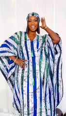 Fashion 2024 African Dresses Women Batwing Sleeve V-neck Pattern Tassel Stripe Print Loose Party Maxi Dress Loose Dashiki Dress - Flexi Africa - Flexi Africa offers Free Delivery Worldwide - Vibrant African traditional clothing showcasing bold prints and intricate designs