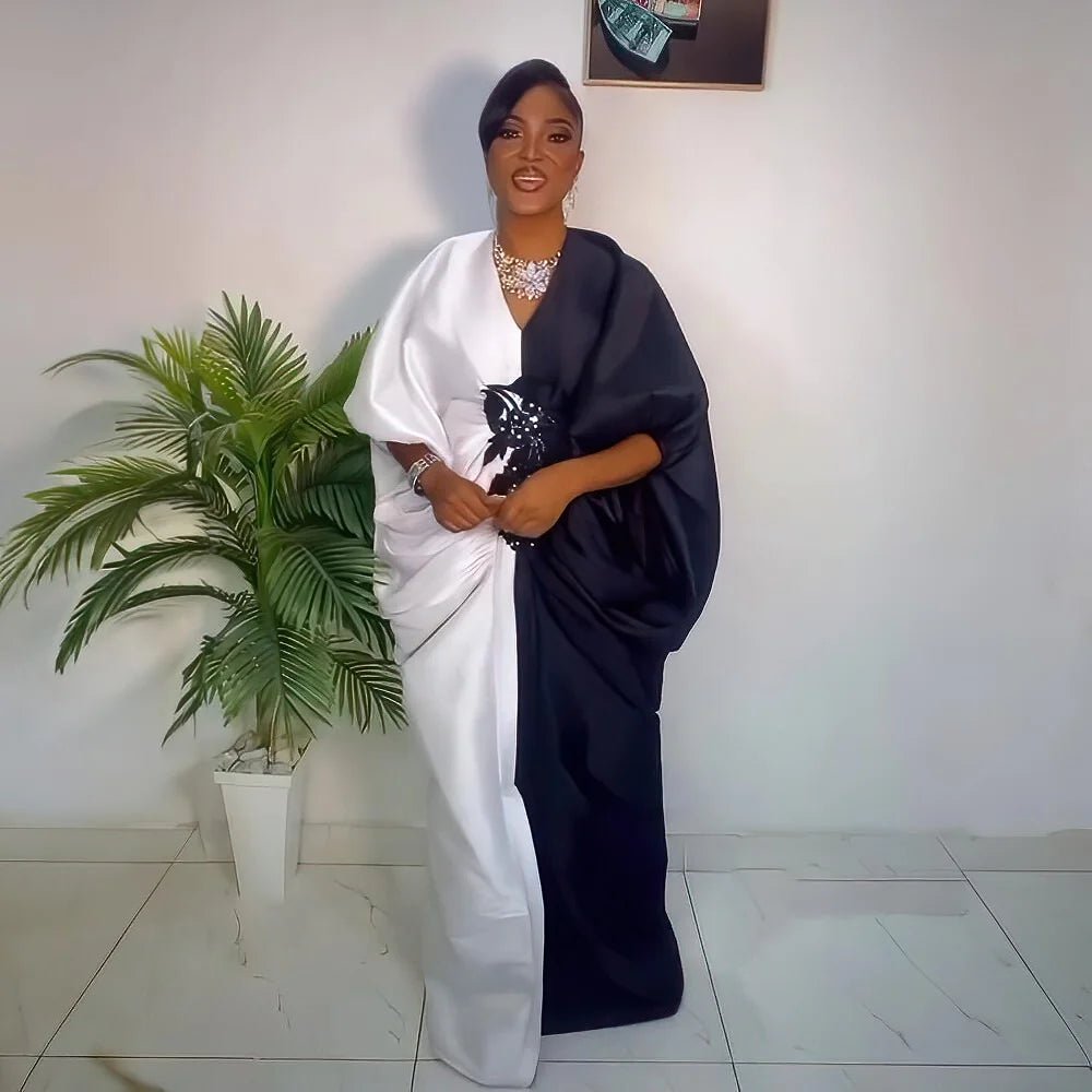 Fashion boubou africain femme Color blocking african dress Embroidery decoration africa clothing - Free Delivery Worldwide
