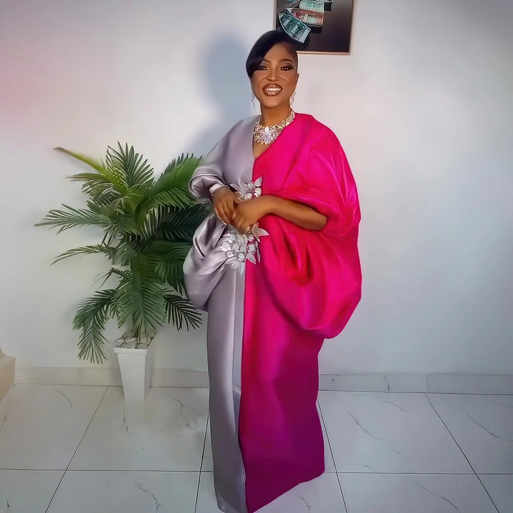 Fashion boubou africain femme Color blocking african dress Embroidery decoration africa clothing - Free Delivery Worldwide