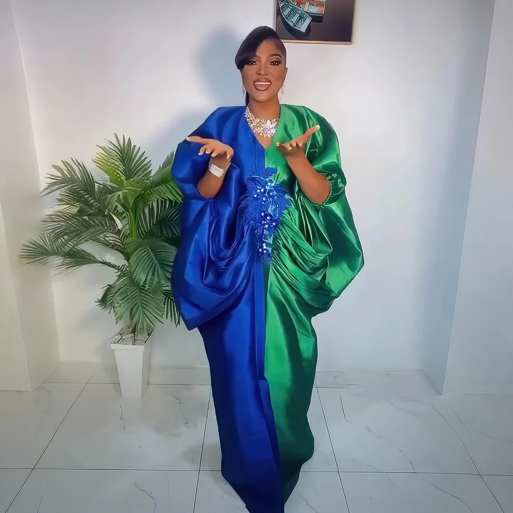 Fashion boubou africain femme Color blocking african dress Embroidery decoration africa clothing - Free Delivery Worldwide