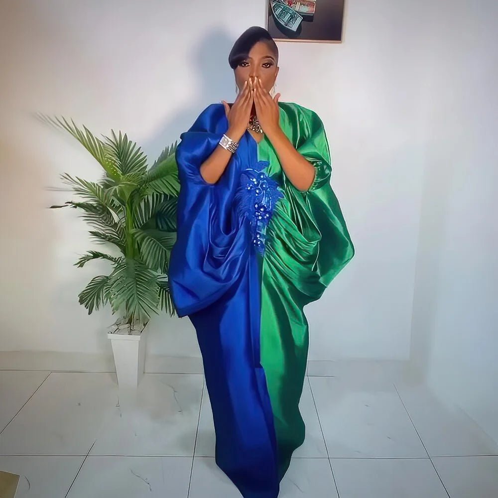 Fashion boubou africain femme Color blocking african dress Embroidery decoration africa clothing - Free Delivery Worldwide