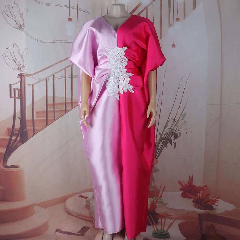 Fashion boubou africain femme Color blocking african dress Embroidery decoration africa clothing - Free Delivery Worldwide